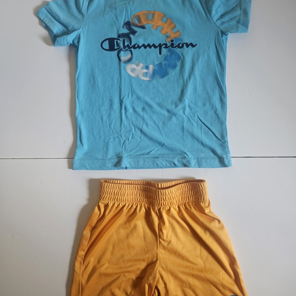 Champion Blue T-Shirt and Orange Shorts Set